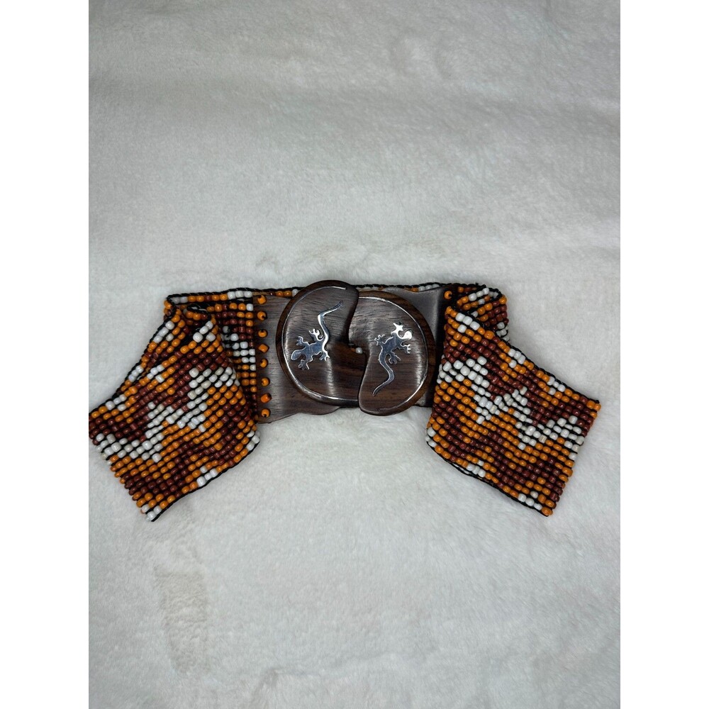 Southwestern Seed Bead Belt Wooden Buckle tribal western boho one size